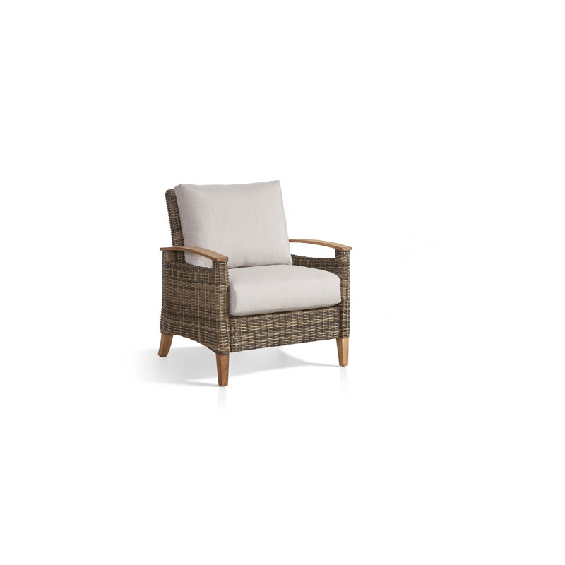 Chaise de patio en teck avec coussins Courson, Toile Sunbrella® régate