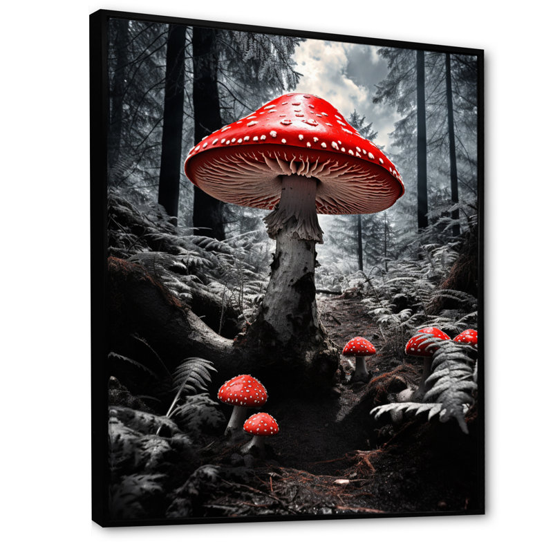 «Red and Grey Mushroom Serenity II», reproduction sur toile, H 20 po x l 12 po x P 1 po, Cadre flottant noir