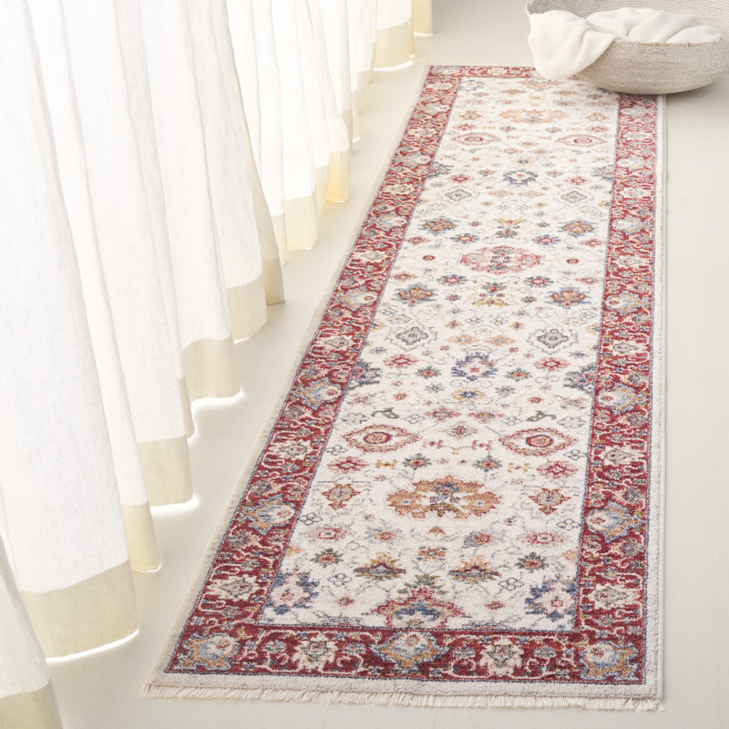Ivory and Blue Rust Hand-knotted Synthetic Runner Rug, 2' x 8'