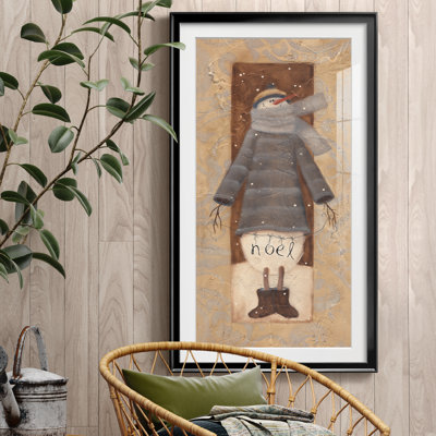 Bonhomme de neige de Noël - reproduction d'art encadrée