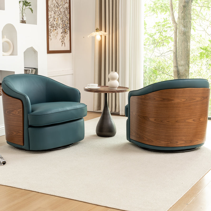 Faux Leather Swivel Barrel Chair, Blue