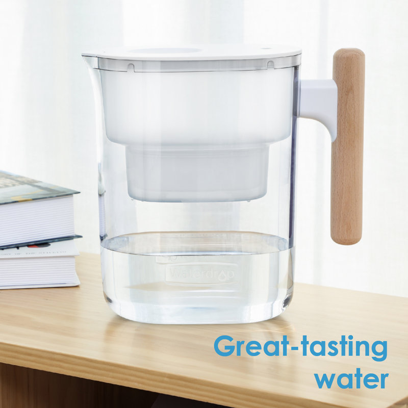 Carafe filtrante de 200 gallons de 10 gallons avec 1 filtre, certifiée par la NSF, 5 fois plus longue que la carafe de filtration, réduit le plomb, le fluore, le chlore et plus, sans BPA, blanc, par goutte d'eau