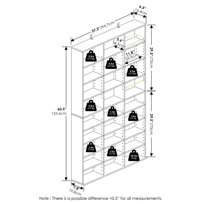 24-Shelf Multimedia Media Storage Tower Rack with Adjustable Shelves, Americano