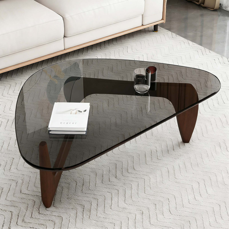Table basse en verre Mid Century, Gray/Walnut