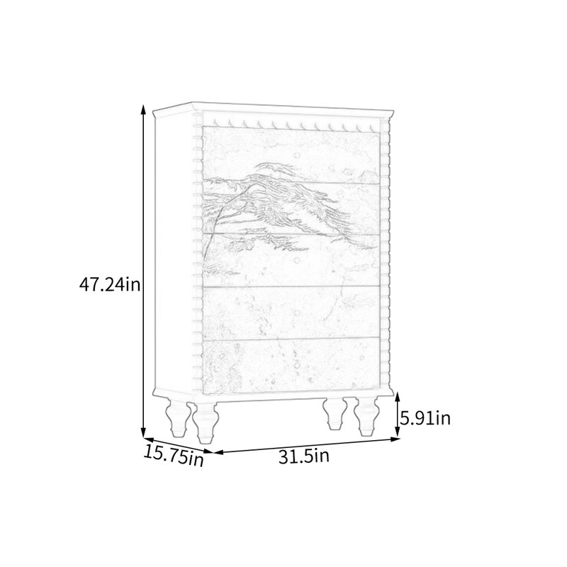 Armoire décorative à cinq tiroirs en pin massif, Brun
