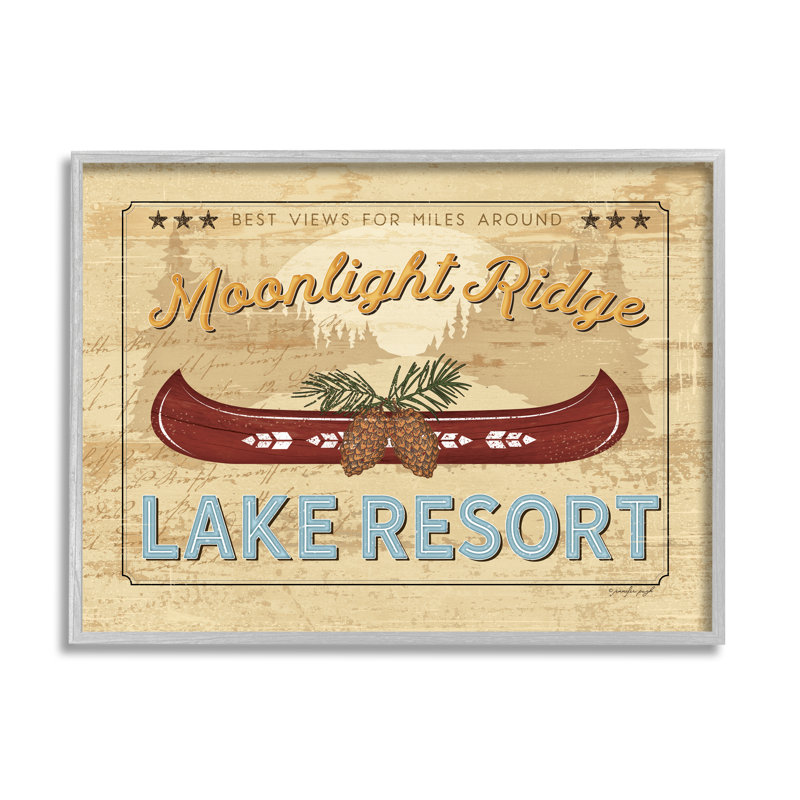 «Moonlight Ridge Lake Resort Canoe» par Jennifer Pugh - cadre flottant, impression sur bois, H 11 po x l 14 po x P 1,5 po