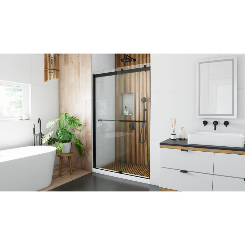 Sapphire 44" W x 76" H Bypass Semi-Frameless Shower Door, Matte Black, Clear