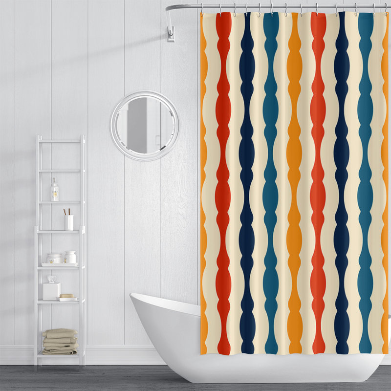 Modern Verticle Mid Century Shower Curtain, 70" W x 83" L