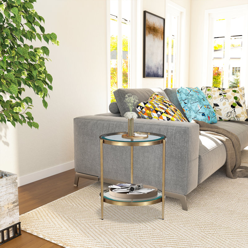 Nathalia Small Round End Table, Gold