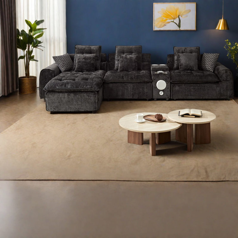 Canapé d'angle moderne avec rangement, canapé nuage noir bouclé de 143 pouces pour la maison, Noir