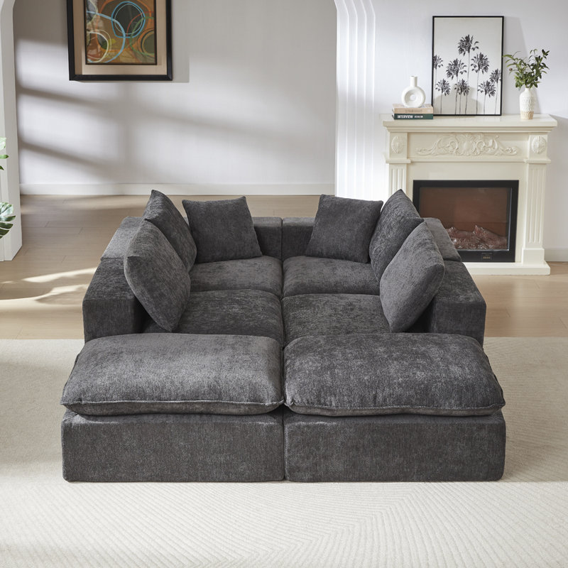 Canapé de salon de luxe, Chenille grise foncée