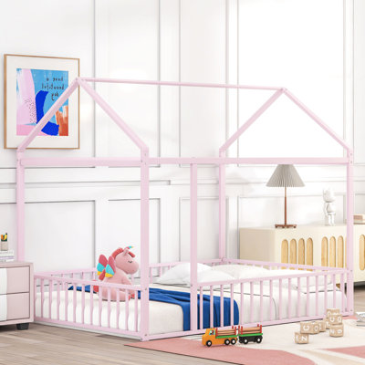 Lit double en métal rose avec clôture - Construit une chambre joyeuse et relaxante pour un espace de couchage