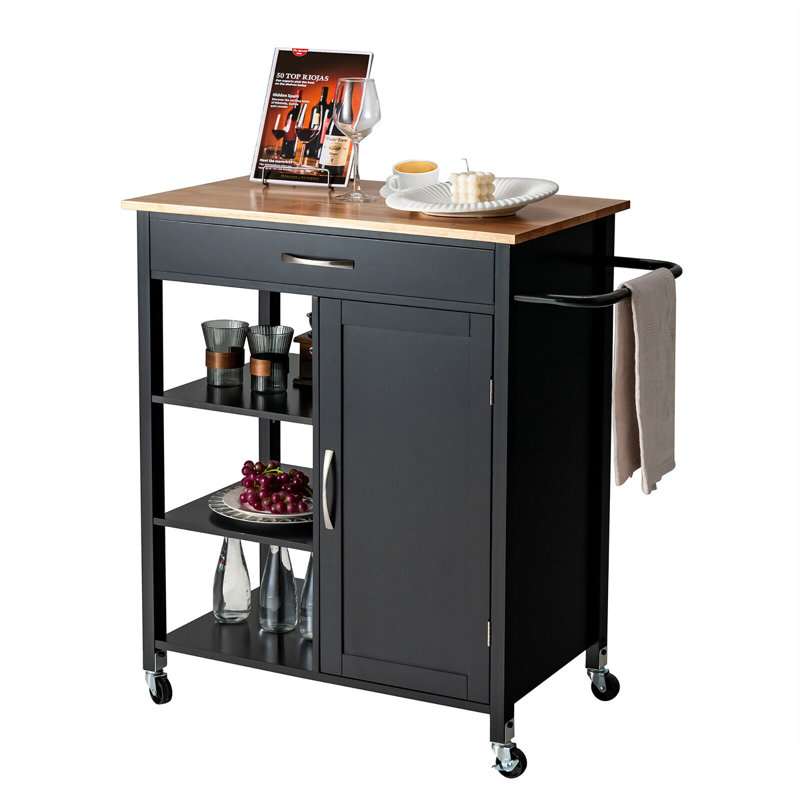 Solid Wood Top Kitchen Island, Black
