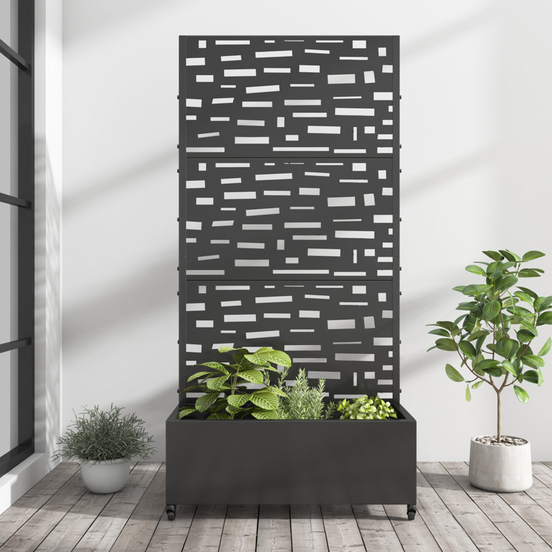 Metal Planter Box with Trellis with Wheels, 72" H x 35" W x 16" D
