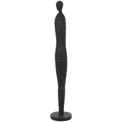 Black Polystone Tall Slim Figure People Decorative Sculpture with Ribbed Body and Glitter Accents