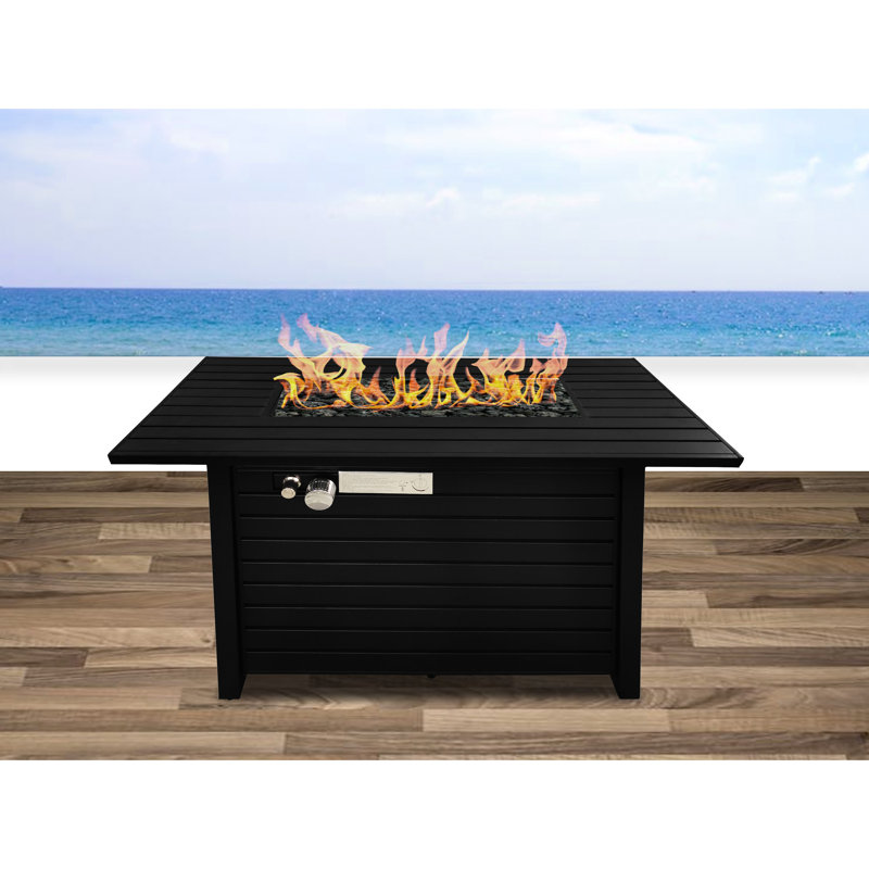 25" H X 42" W Black Steel Outdoor Fireplace, Adjustable Flame, Propane & Natural Gas, Stainless Burning Area, Included Lid Fireplace Table In Steel, W,