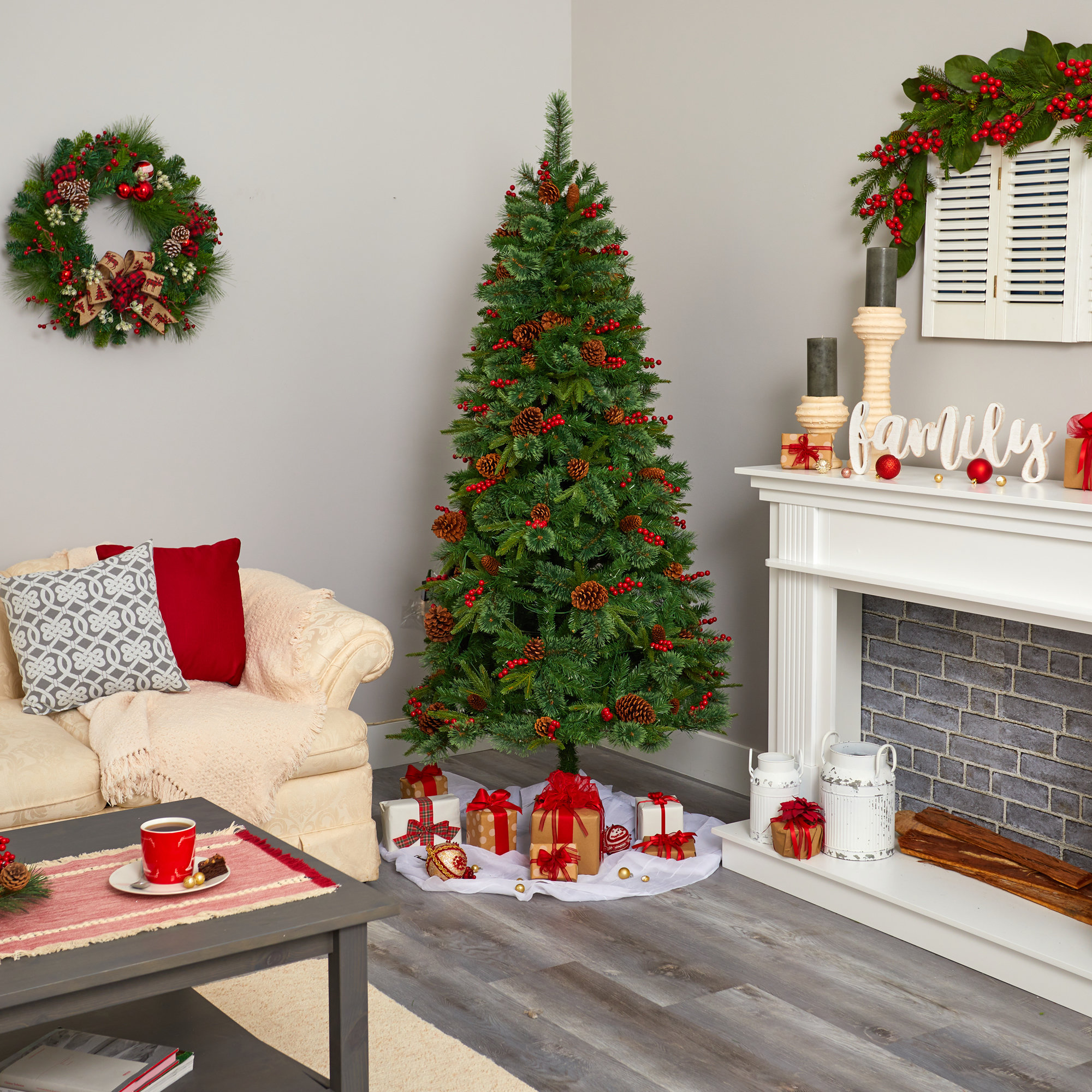 Lighted Artificial Pine Christmas Tree, 6.5' H