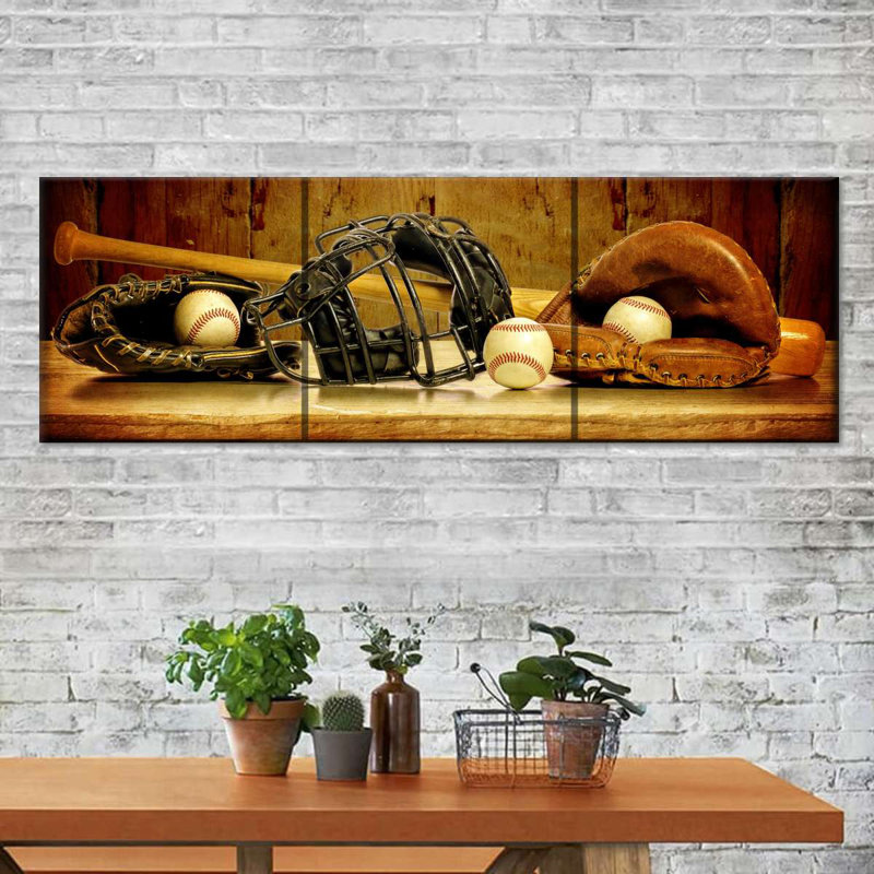 Baseball Gear sépia sur toile, H 14 po x l 42 po x P 1,25 po