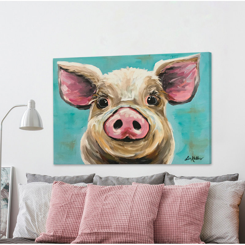 Rosey The Pig On Turquoise by Hippie Hound Studios - Wrapped Canvas Painting, 20.32 cm H x 30.48 cm W