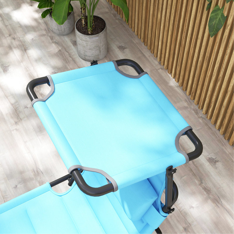 Blue Camping Lounge Chair, 2 Pcs With Adjustable , Folding Chaise And Sunshade Roof Outdoor Reclining & Pillow