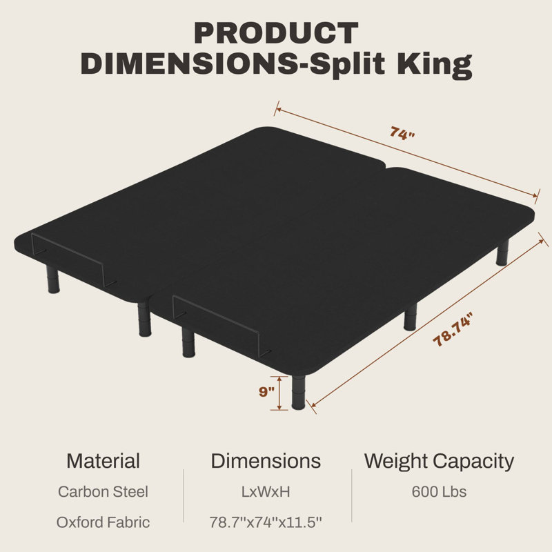 Boltz Adjustable Bed Frame with 5-Part Design & Corded Remote Control, Split King
