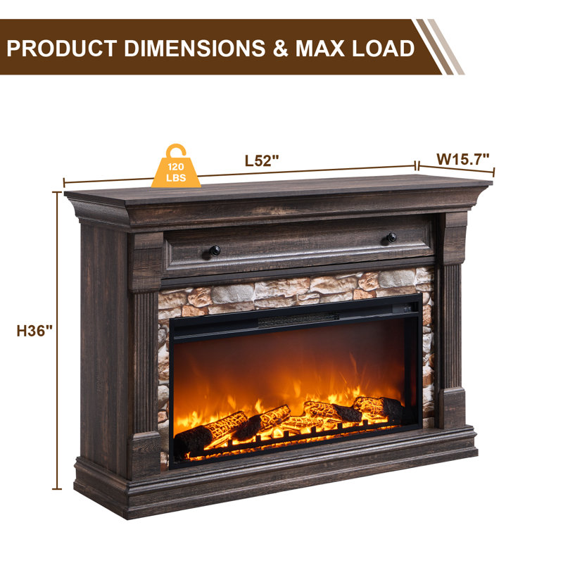 Farmhouse 52" Tv Stand With Electric Fireplace Mantel & Storage Cabinets With 36" Freestanding Heater, Remote-controlled Adjustable 3d Flames