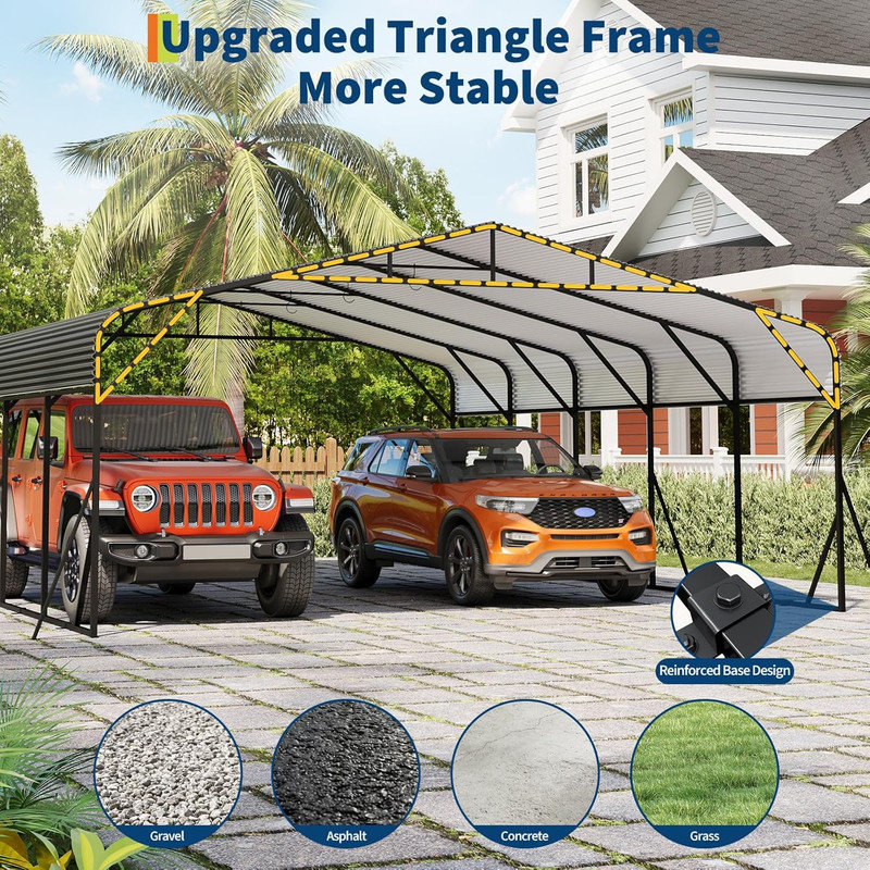 20x20FT Metal Carport, Heavy Duty Galvanized Steel Canopy Shelter for Trucks & Boats, 9.17' H x 23' W x 19.58' D