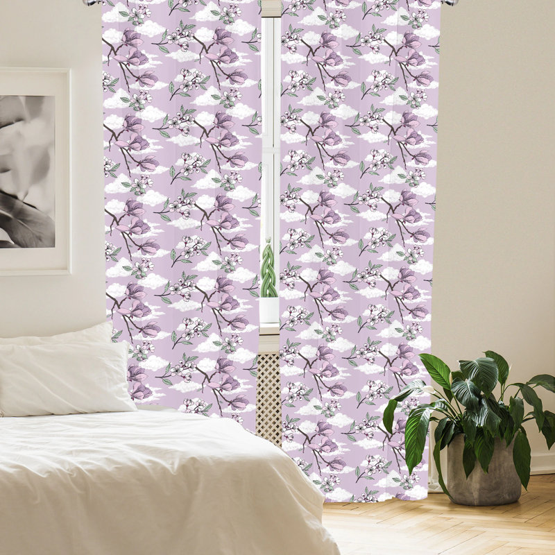 Floral Semi-Sheer Rod Pocket Curtain Panels, 28" W x 63" L