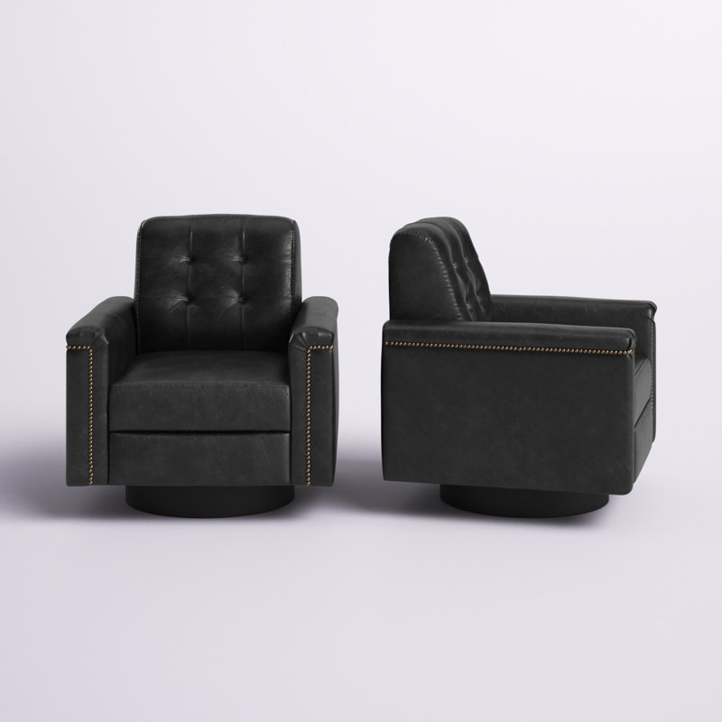 Ensemble de 2 fauteuils pivotants avec garniture cloutée Aqeeb, Polyuréthane noir