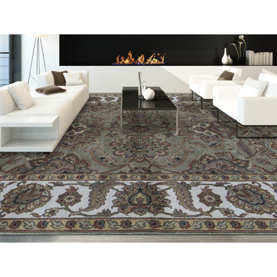 Tapis vert clair et ivoire de haute qualité noué à la main Trinity
