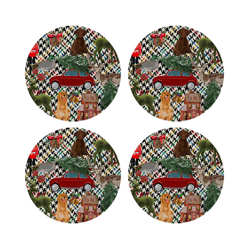Sous-verres ronds en cuir végétalien Ultimate Christmas, Carreauté multicolore