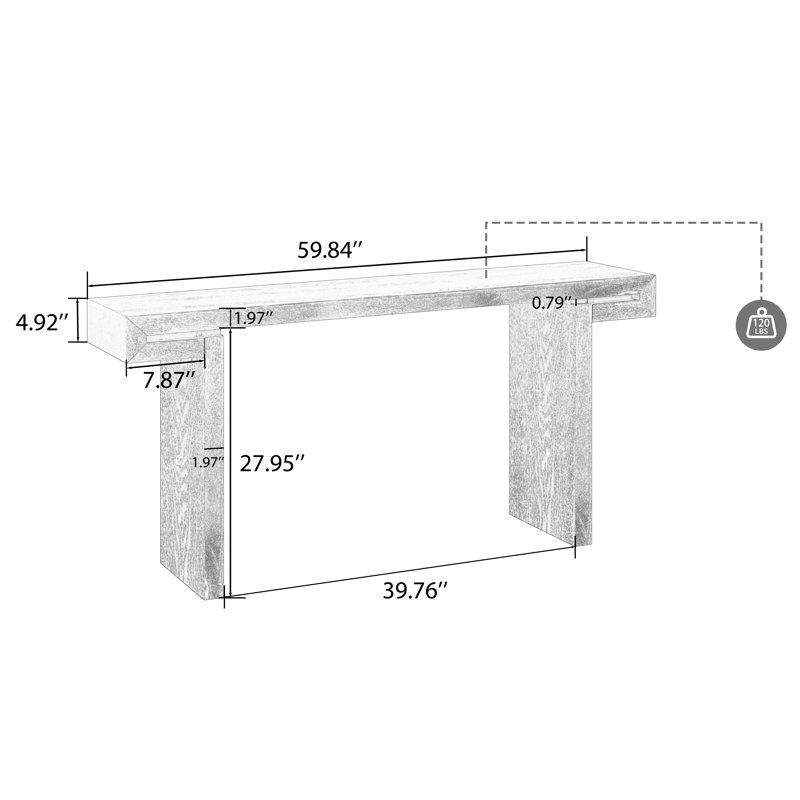 Console rustique 60 po, canapé d'entrée étroit, Naturel