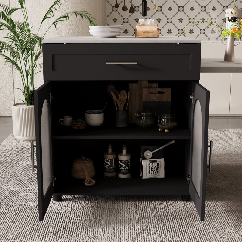 Îlot de cuisine 80,7 po avec table de salle à manger extensible (sans chaises), Noir