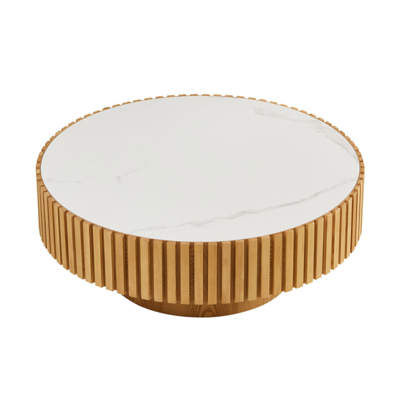 35.43'' Nesting Round Sintered Stone Tabletop Modern Drum Coffee Table Luxury Circle Coffee Table For Apartment ASH, Oak