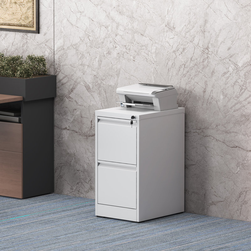 2 Drawers Metal Vertical File Cabinets with Lock-Durable for Home & Office., White