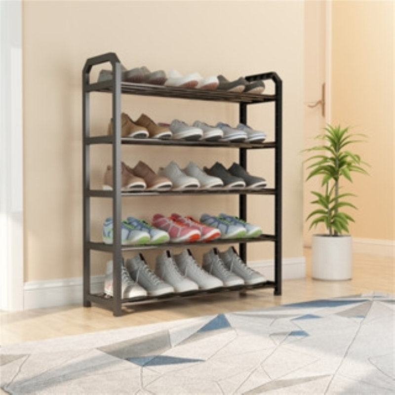  Étagère de rangement à chaussures à 4 niveaux avec étagère en plastique pour porte d'entrée, noir