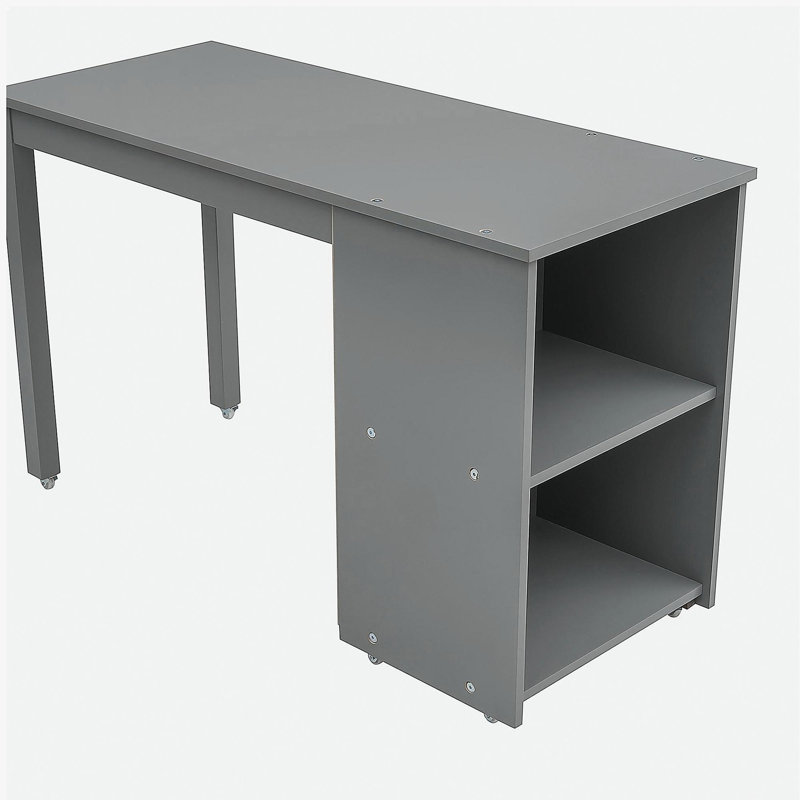 Lit superposé d'étude bas avec placard et table à roulettes - gris, Gris