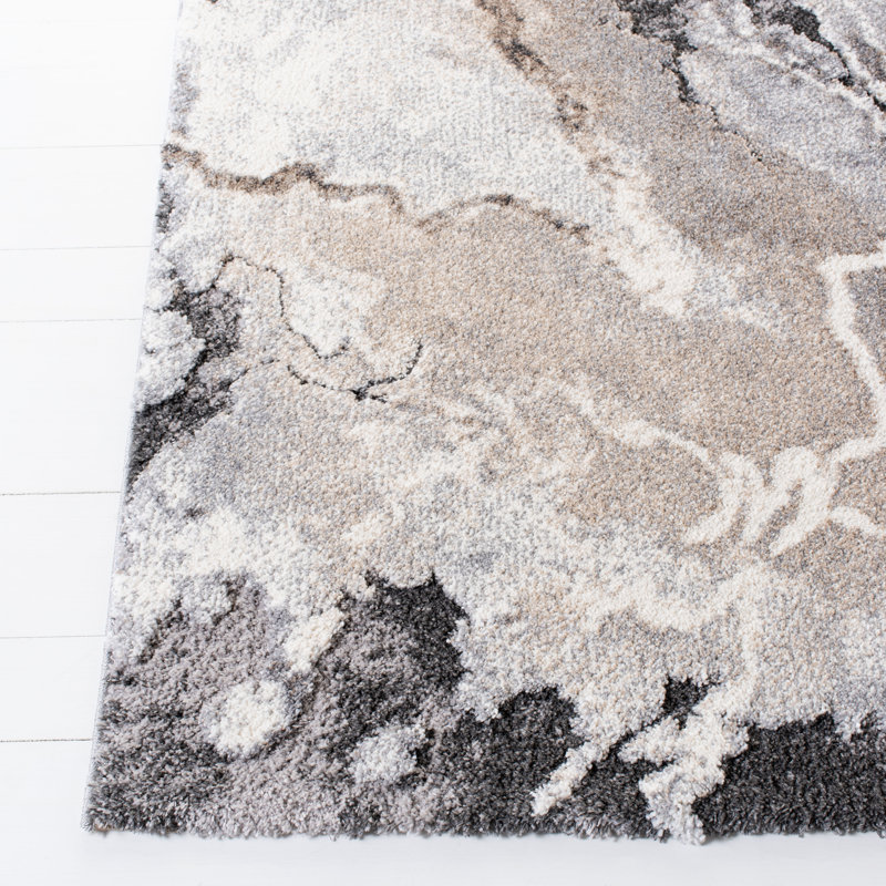 Makenna Abstract Gray/Beige Area Rug, Round 3'