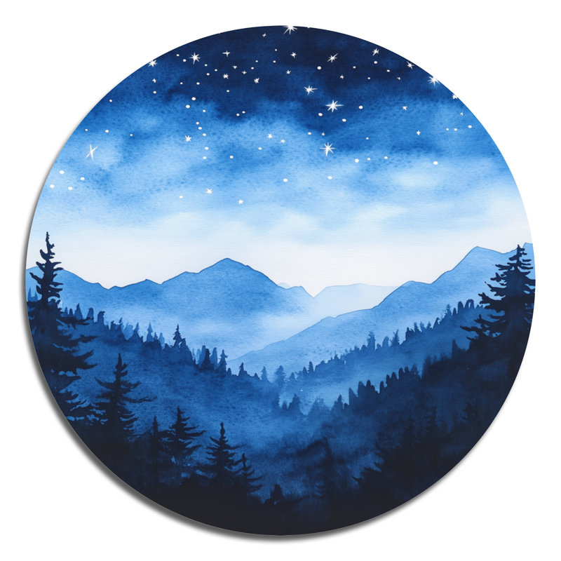 Forêt, art mural, nuit d'art - décor mural rond en métal, L 16 po x H 16 po
