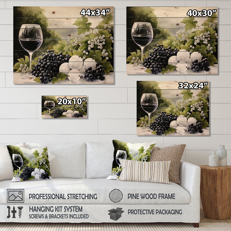 Vineyard Harvest Wine And Grape II - Paysage traditionnel, impression sur bois blanc de pin naturel, H 10 po x l 20 po