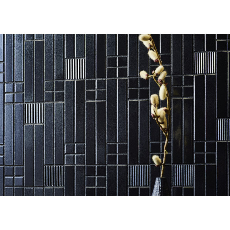 Biyusai 0.89" x 0.89" Ceramic Mosaic Wall Tile, Navy Blue, 1.85" W x 1.85" L