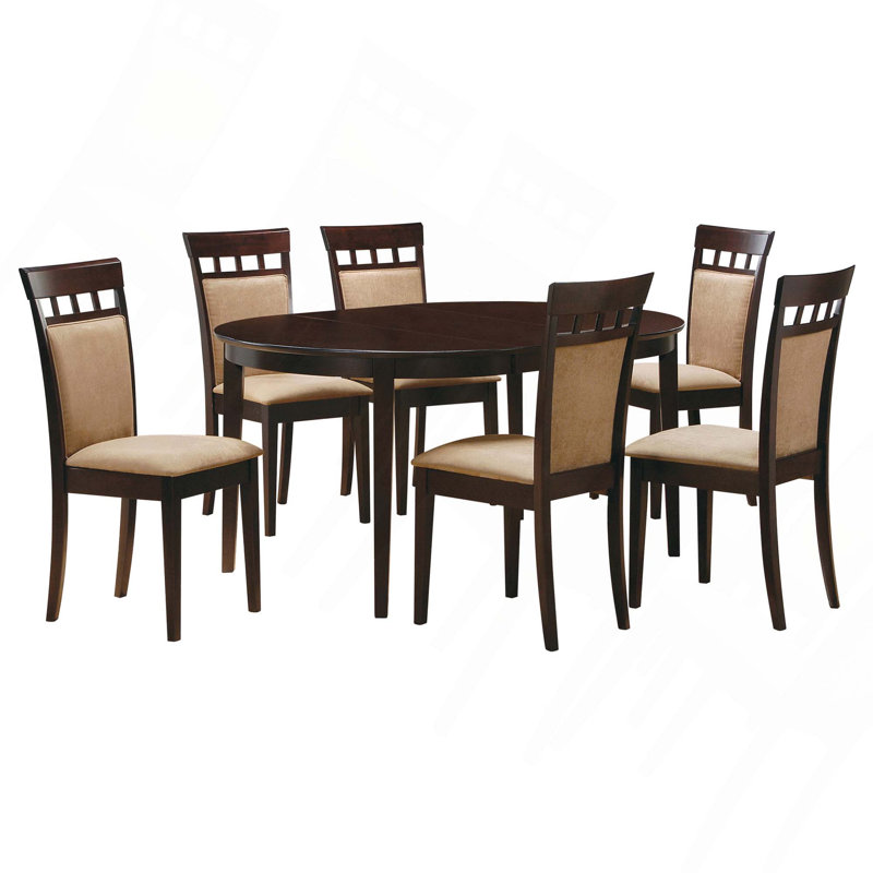 Classic 7PCS Rectangular Dining Set, Wooden Dining Table With 6 High Back Upholstered Dining Chairs