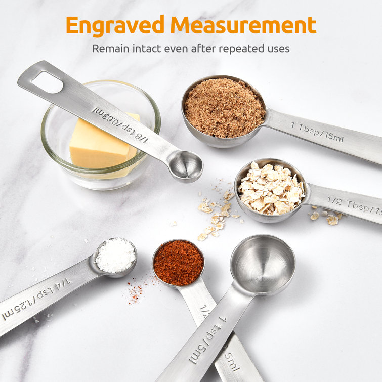 BERYLER® Measuring Spoons Set, Stainless Steel Measuring Spoons, Long  Handle Measuring Spoons, Metal tablespoon, Set of 6