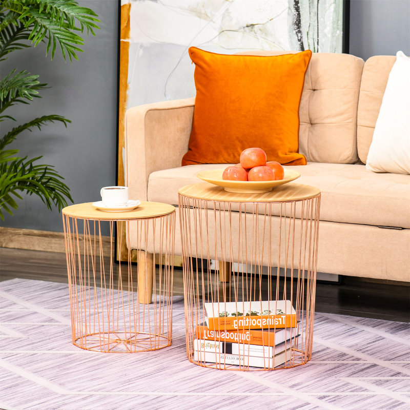 Landose Tray Top Frame Nesting Tables, Rose Gold