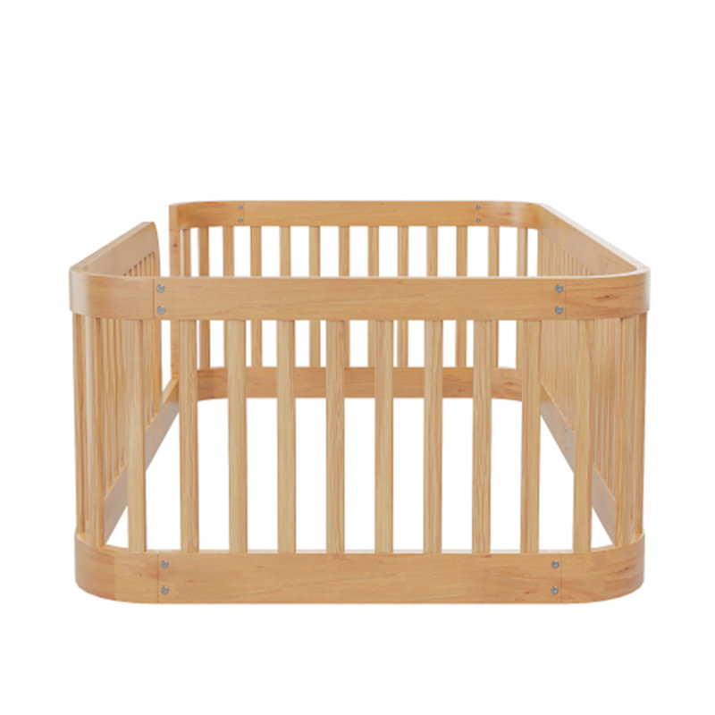 Wood Floor Bed Frame with Fence, Natural, Twin