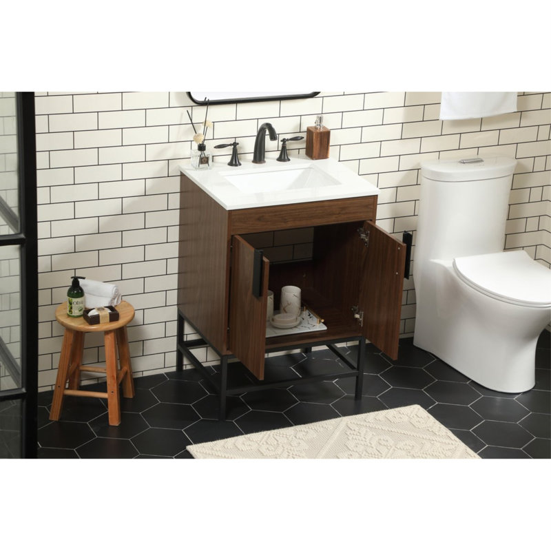 Eugene 24'' Single Bathroom Vanity with Engineered Marble Top, Walnut