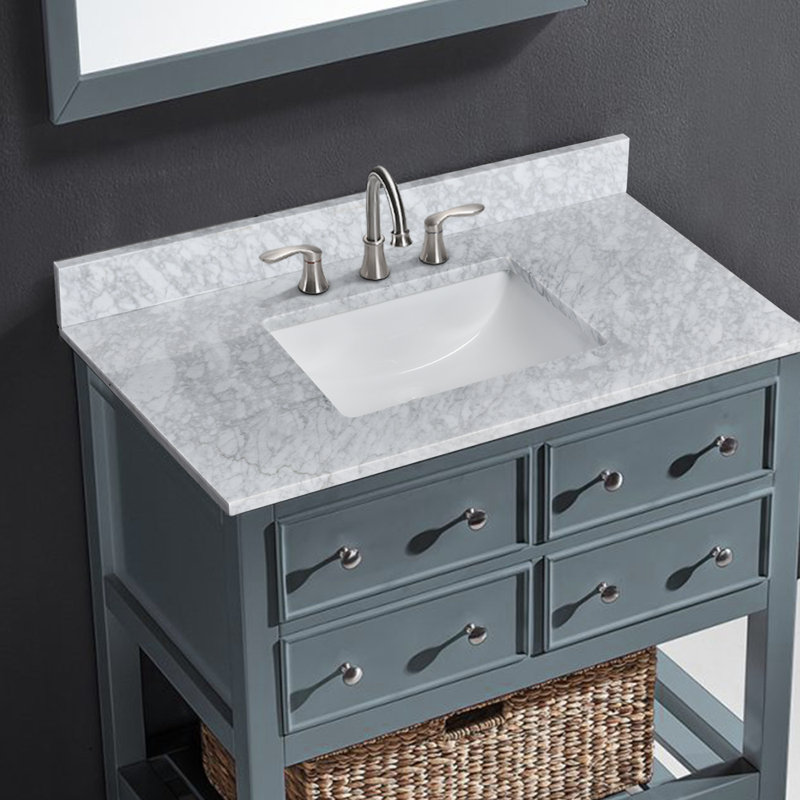 Comptoir de meuble-lavabo simple en marbre 36 po avec trous de robinet d'évier