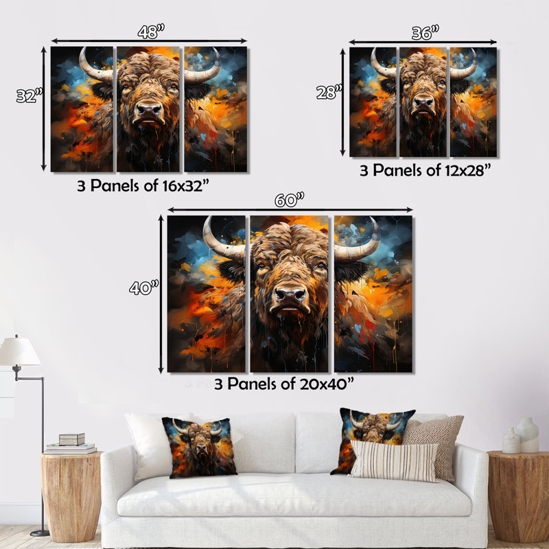Buffalo Majestic Bison Collage sur toile, ensemble de 3 pièces, H 28 po x l 36 po x P 1 po