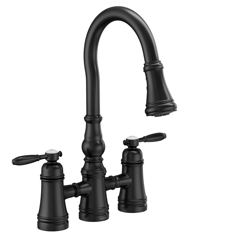 Weymouth Pull Down Touch Double Handle Kitchen Faucet, Matte Black