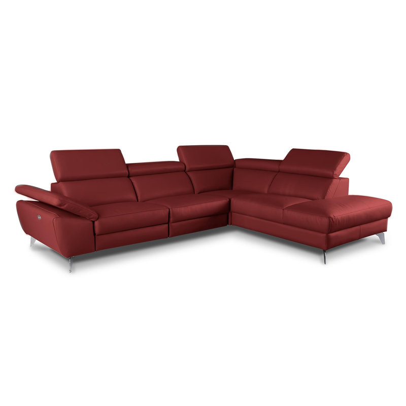 La Crosse Genuine Leather Corner Sofa, Right Hand Facing, Red